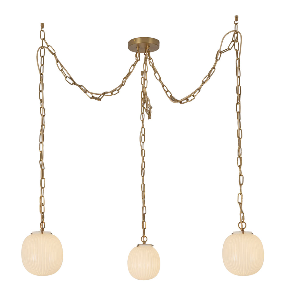 Cherise 3-Light Brushed Gold/Glossy Ribbed Opal Glass Socket Multi Pendant by ALORA MOOD