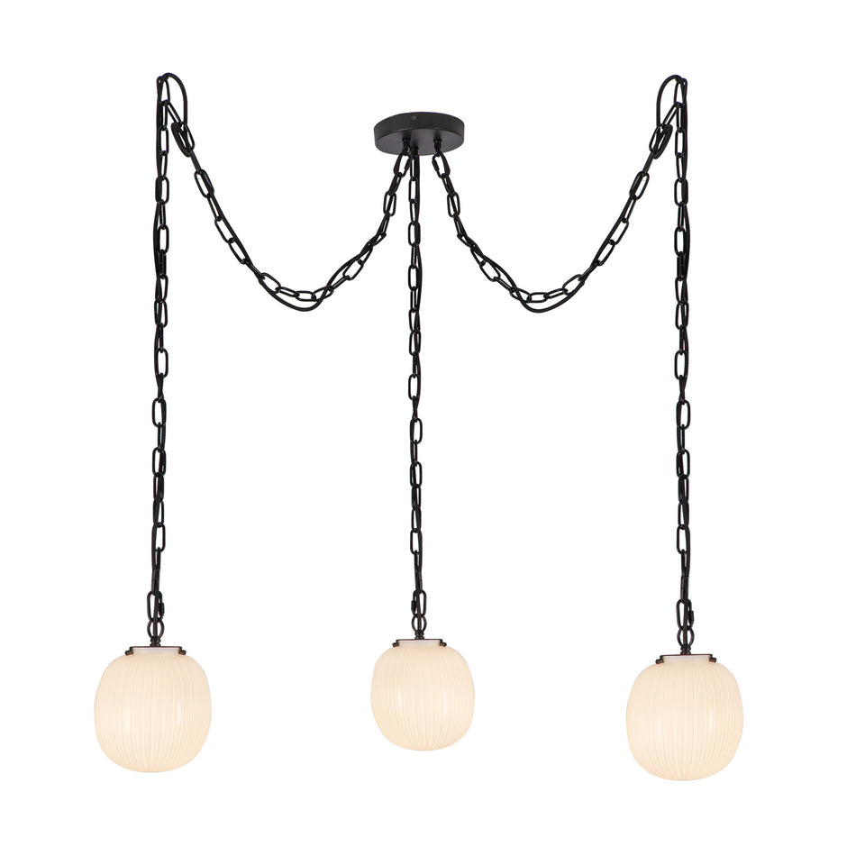 Cherise 3-Light Matte Black/Glossy Ribbed Opal Glass Socket Multi Pendant by ALORA MOOD