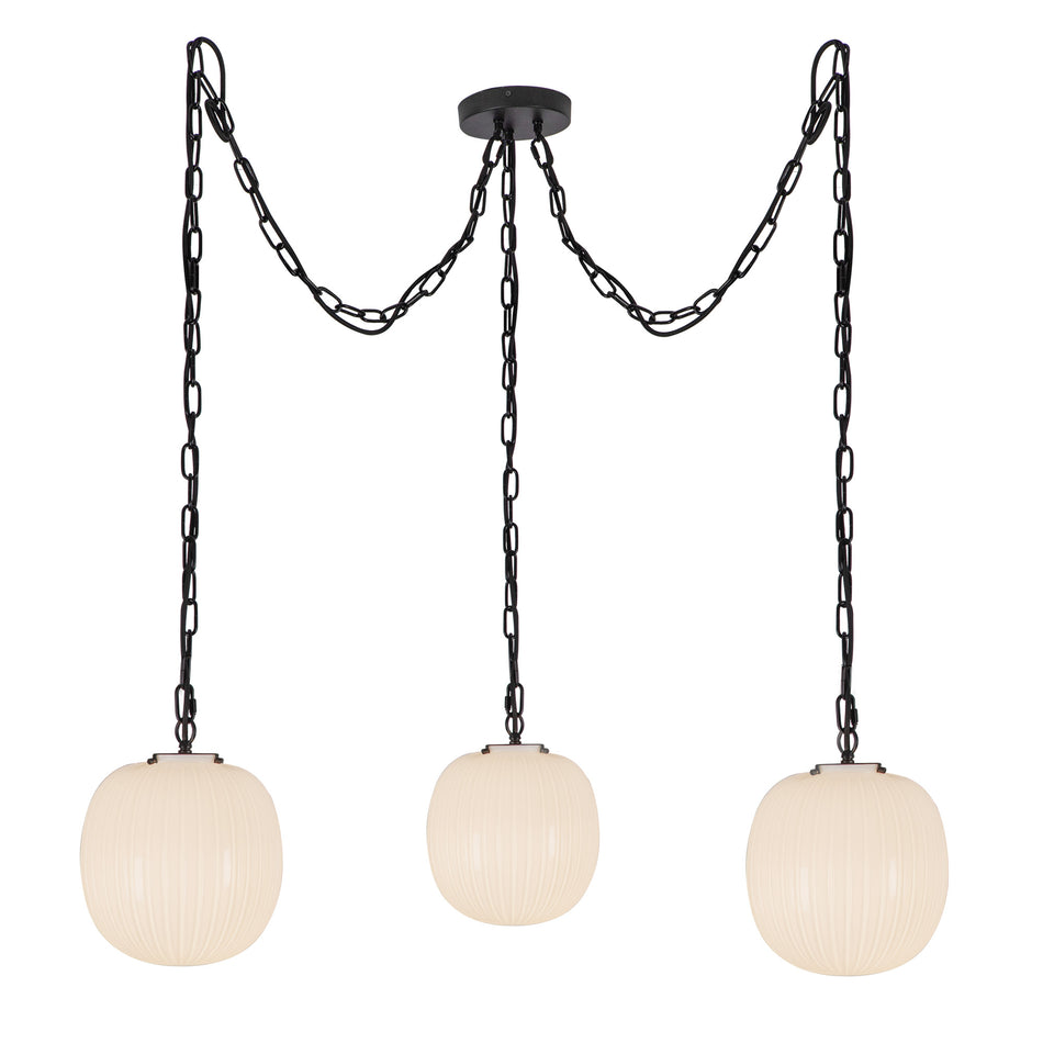 Cherise 3-Light Matte Black/Glossy Ribbed Opal Glass Socket Multi Pendant by ALORA MOOD