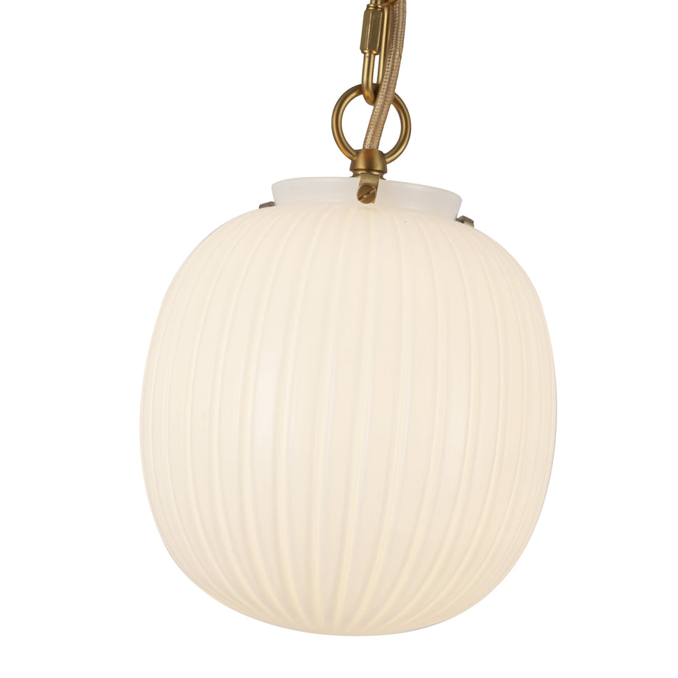Cherise 7-in Brushed Gold/Glossy Ribbed Opal Glass Socket Pendant by ALORA MOOD