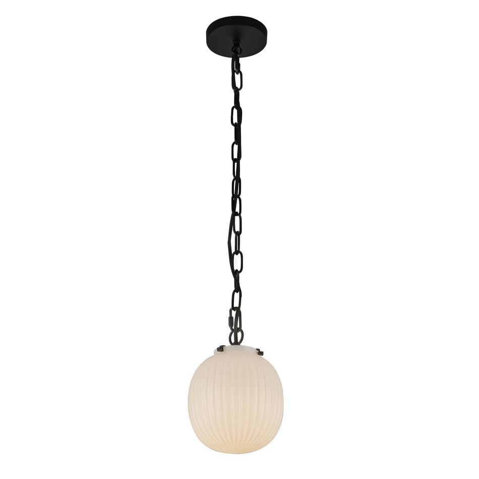 Cherise 7-in Matte Black/Glossy Ribbed Opal Glass Socket Pendant by ALORA MOOD
