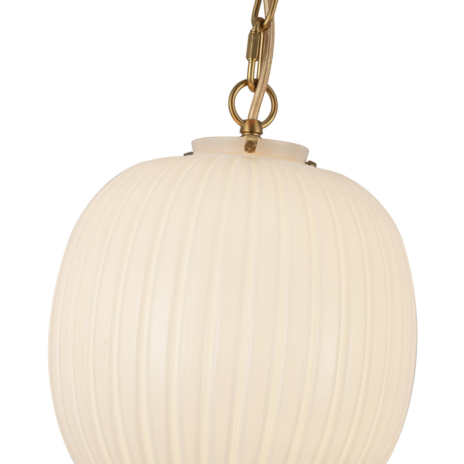 Cherise 12-in Brushed Gold/Glossy Ribbed Opal Glass Socket Pendant by ALORA MOOD