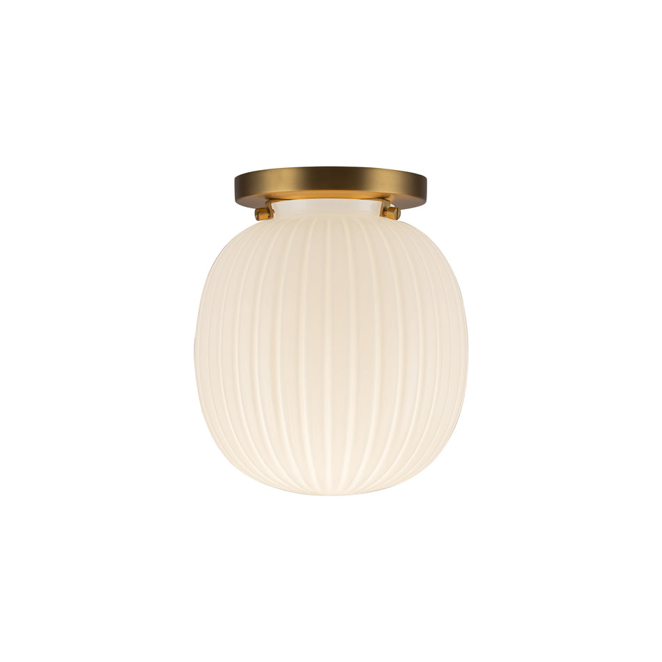 Cherise 7-in Brushed Gold/Glossy Ribbed Opal Glass Socket Semi-Flush Mount
