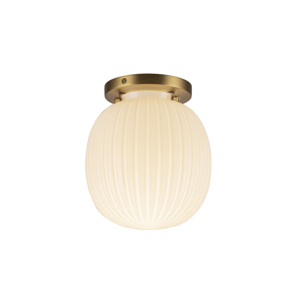 Cherise 7-in Brushed Gold/Glossy Ribbed Opal Glass Socket Semi-Flush Mount by ALORA MOOD