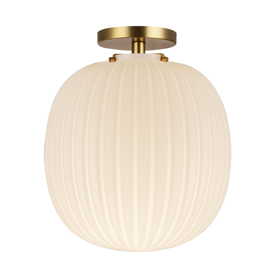 Cherise 12-in Brushed Gold/Glossy Ribbed Opal Glass Socket Semi-Flush Mount
