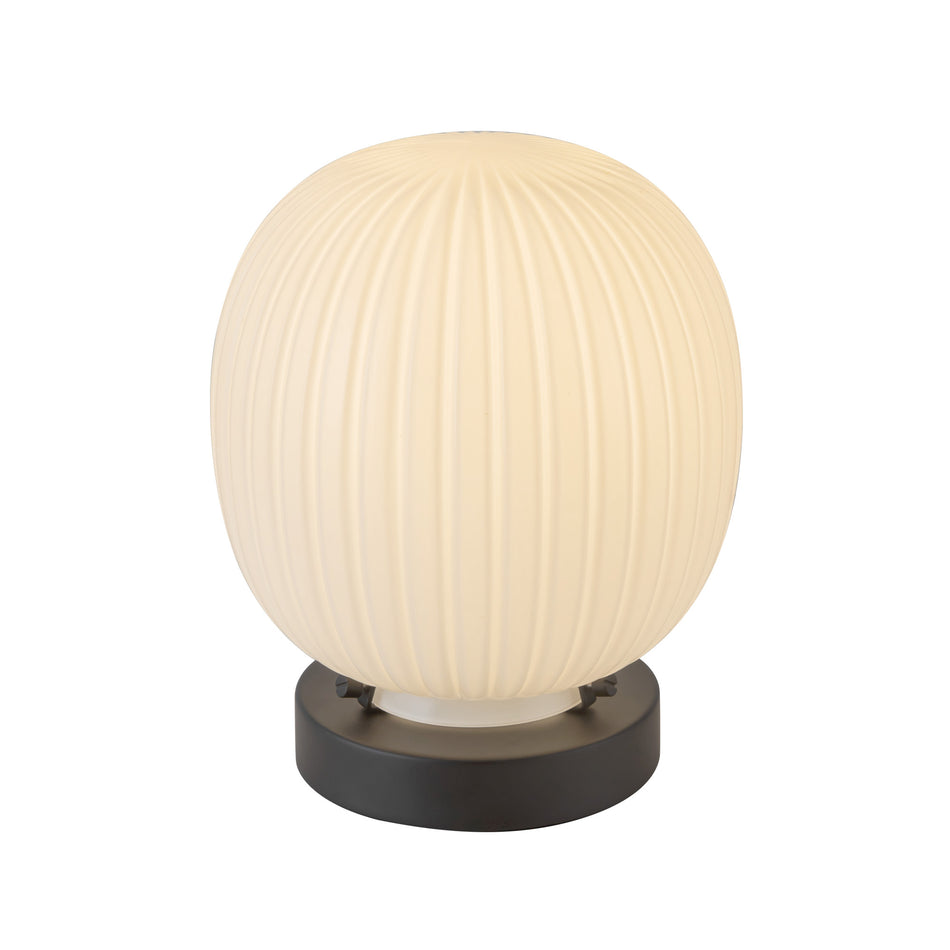 Cherise 7-in Matte Black/Glossy Ribbed Opal Glass Socket Table Lamp by ALORA MOOD