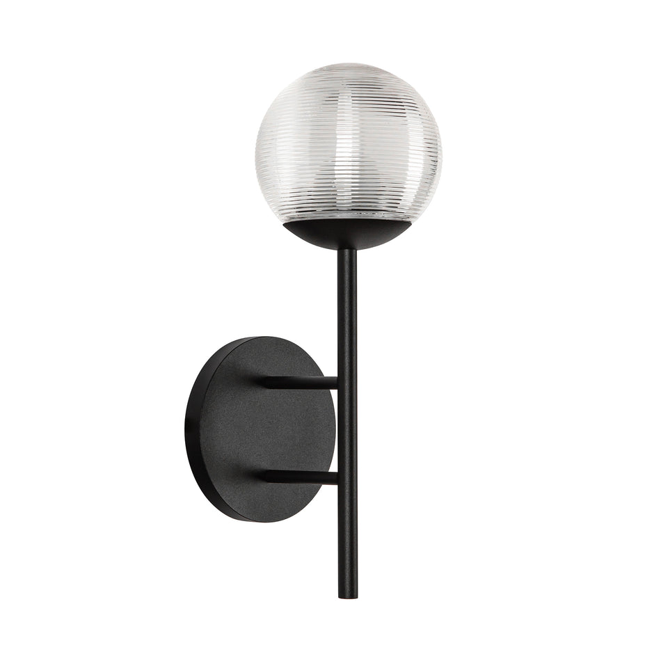 Claremont 13-in Black/Clear Ribbed Glass LED Exterior Wall by KUZCO