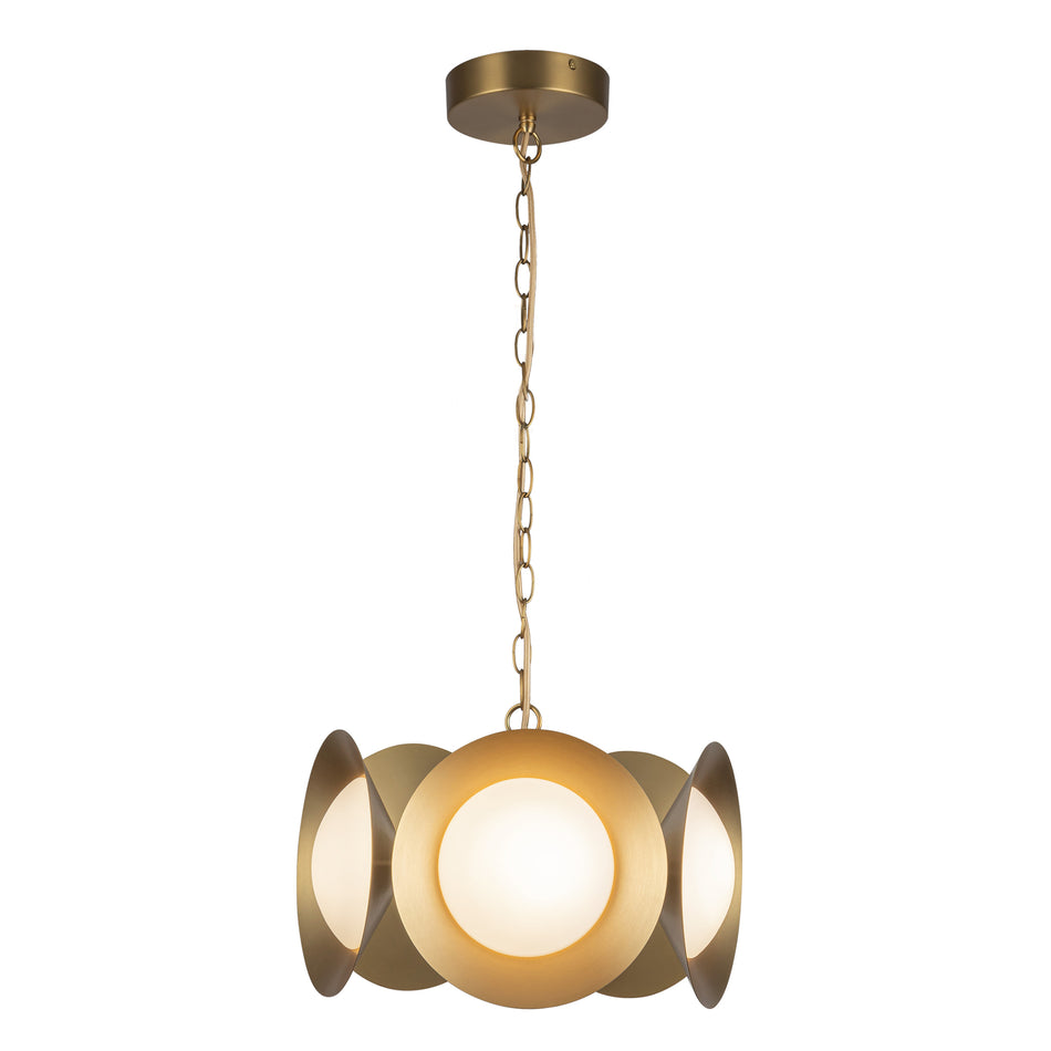 Cleo 16-in Brushed Gold/Opal Glass LED Chandelier by KUZCO