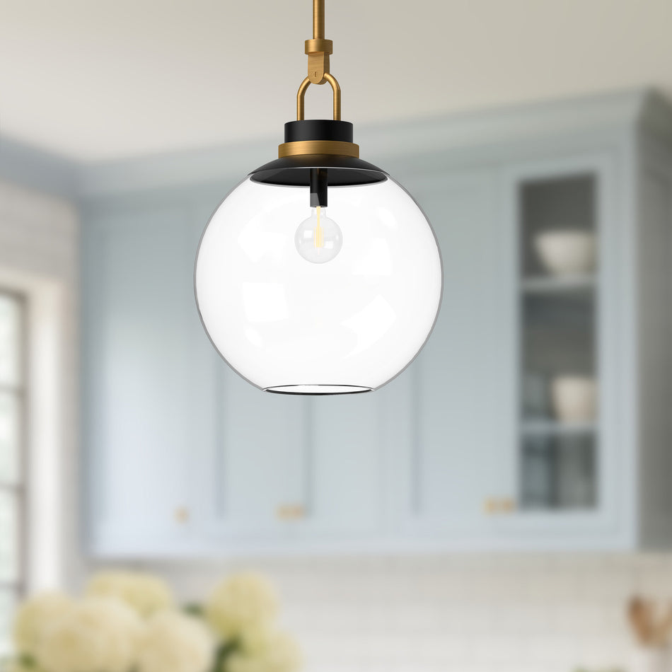 Copperfield 16-in Aged Gold/Clear Glass 1 Light Pendant by ALORA MOOD