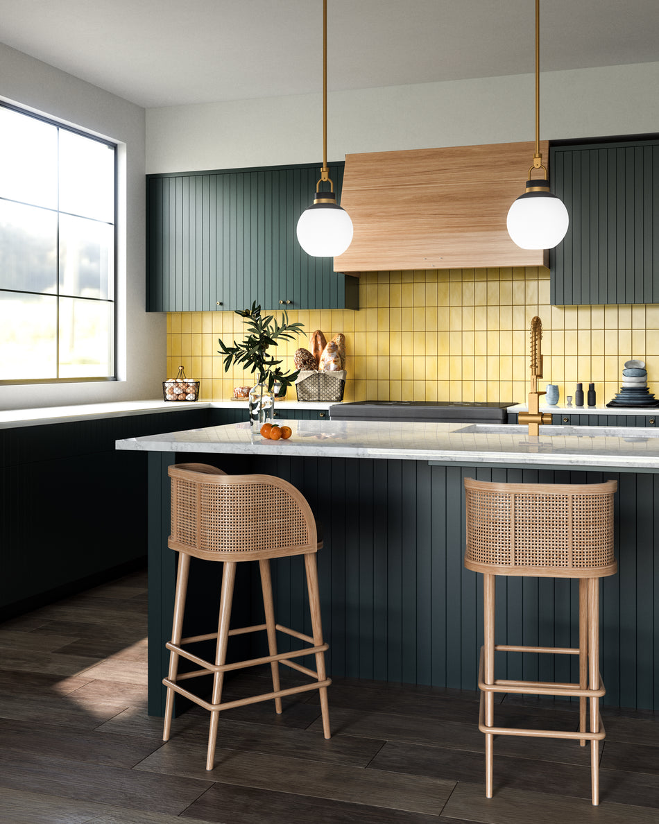 Copperfield 16-in Aged Gold/Opal Matte Glass 1 Light Pendant by ALORA MOOD