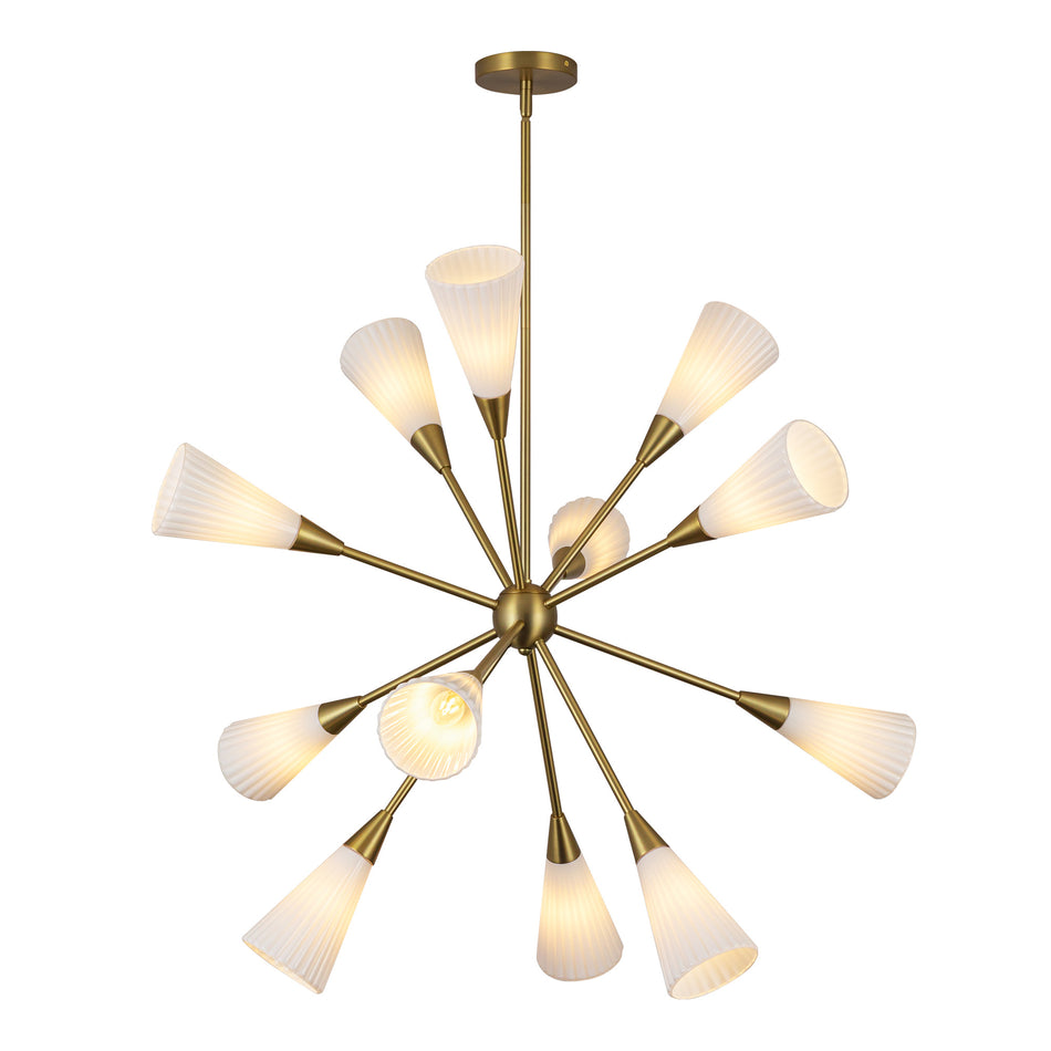Cosmo 39-in Brushed Gold/Glossy Ribbed Opal Glass Socket Chandelier by ALORA MOOD