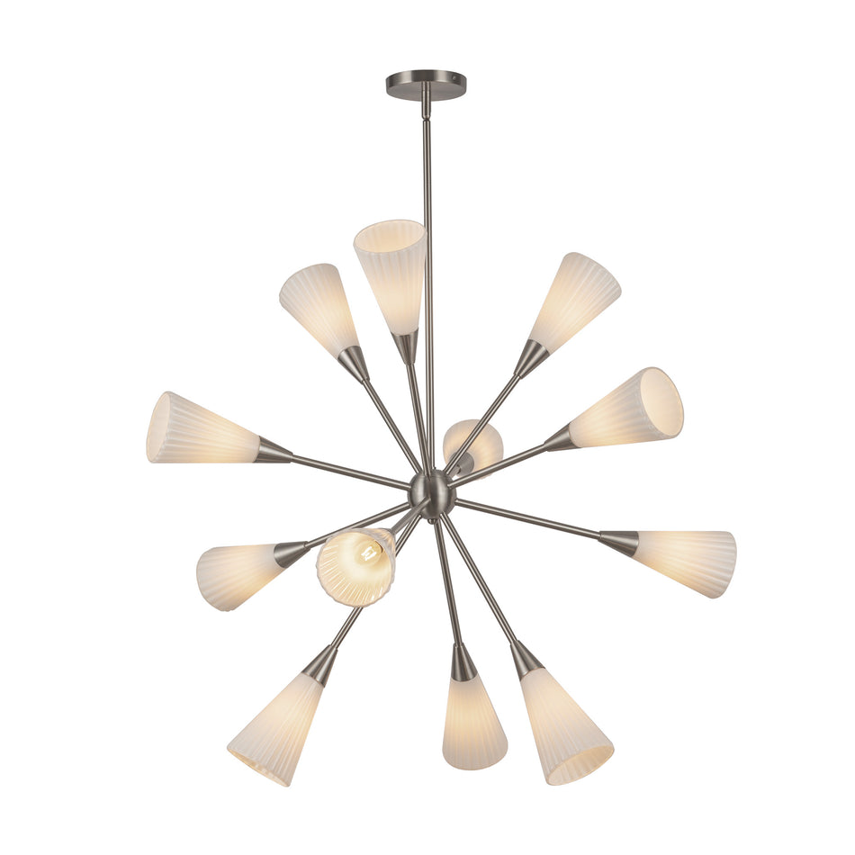 Cosmo 39-in Brushed Nickel/Glossy Ribbed Opal Glass Socket Chandelier by ALORA MOOD