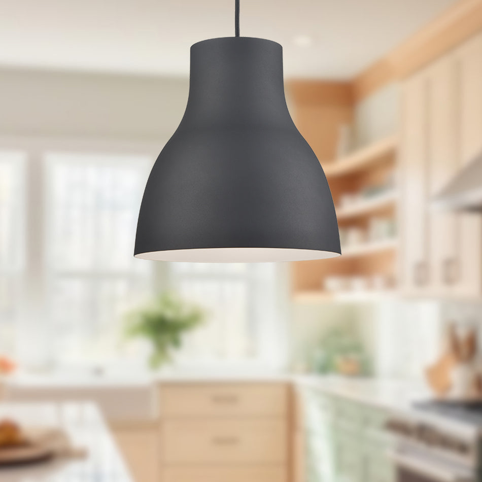 Cradle 13-in Black 1 Light Pendant by KUZCO