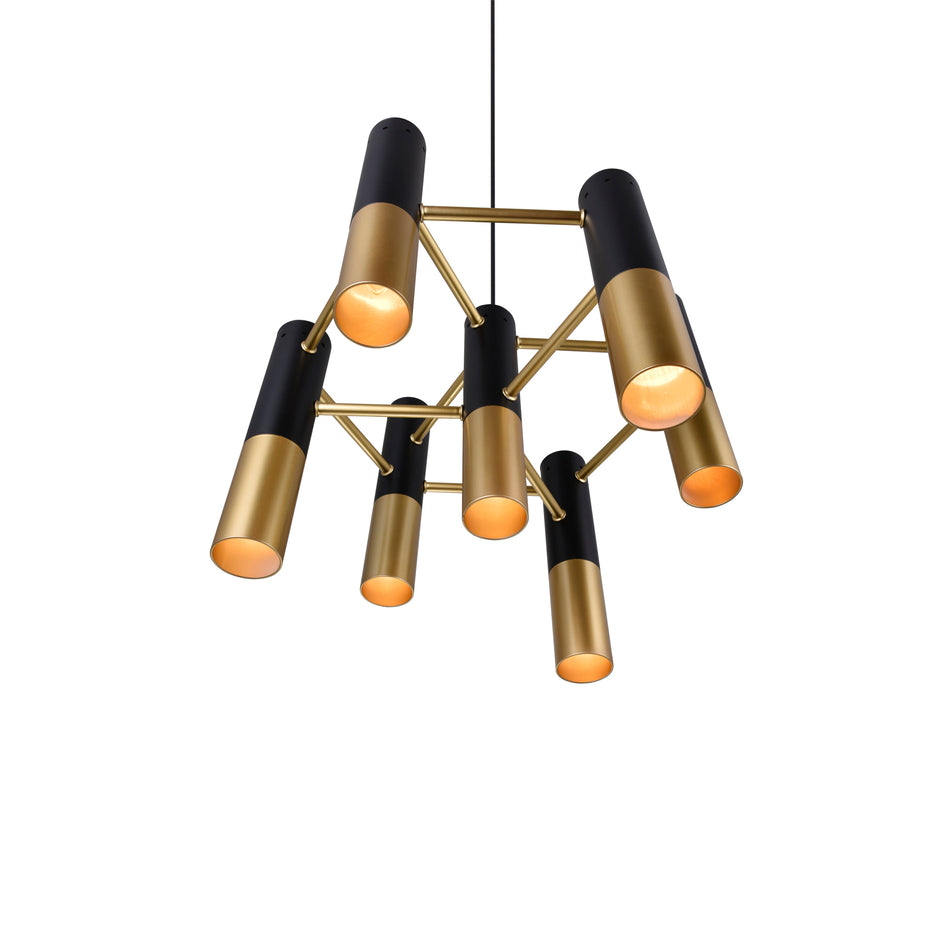 Anem 7 Light Matte Black & Satin Gold Down Chandelier by CWI
