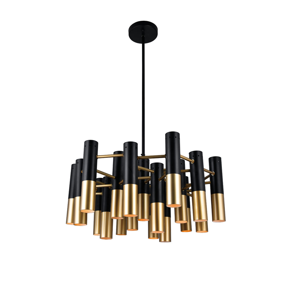 Anem 19 Light Matte Black & Satin Gold Down Chandelier