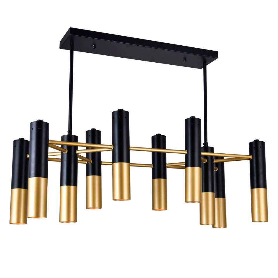 Anem 10 Light  Matte Black & Satin Gold Down Chandelier