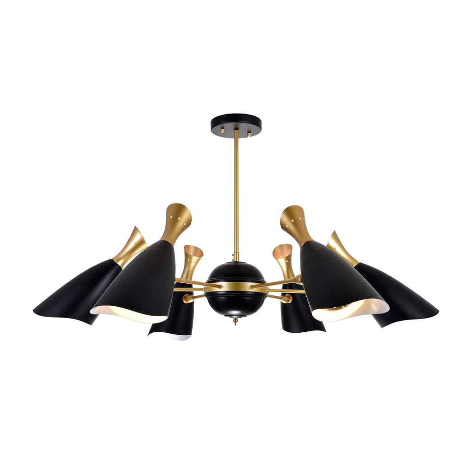 Rolin 12 Light Down Chandelier With Matte Black & Satin Gold Finish