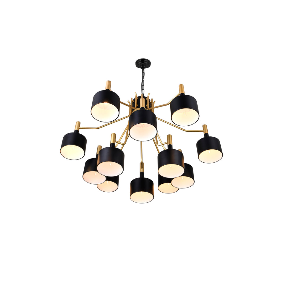 Corna 12 Light Matte Black & Satin Gold Down Chandelier by CWI