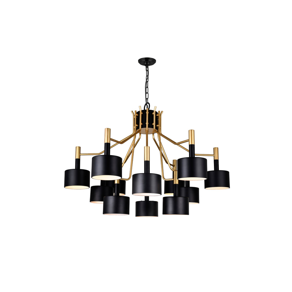 Corna 12 Light Matte Black & Satin Gold Down Chandelier