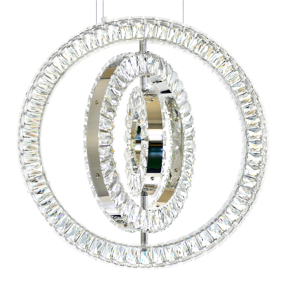 Celina Integrated LED 20in 3 Ring Chrome Chandelier by CWI