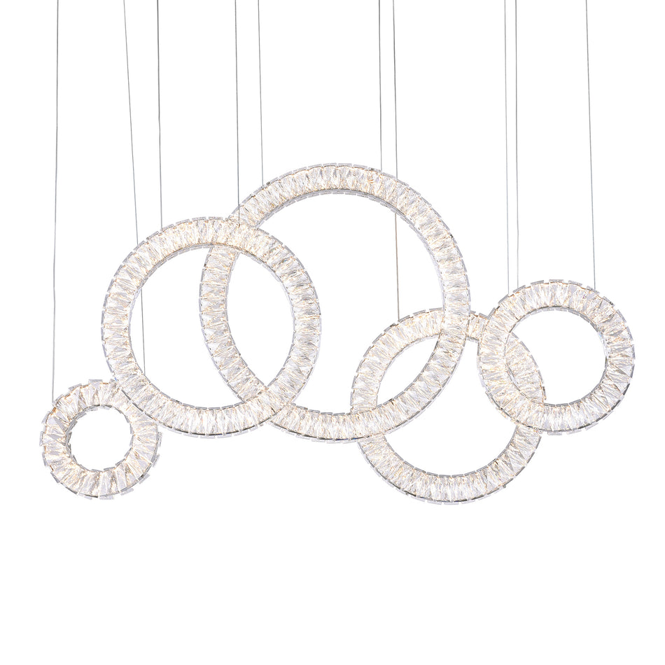 Celina Integrated LED 43in 5 Ring Chrome Chandelier by CWI