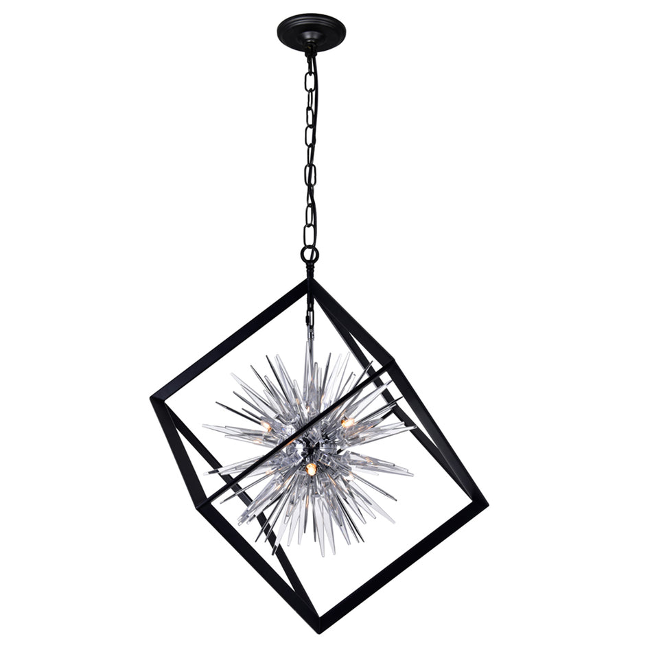 Starburst 6 Light Chrome & Black Chandelier by CWI