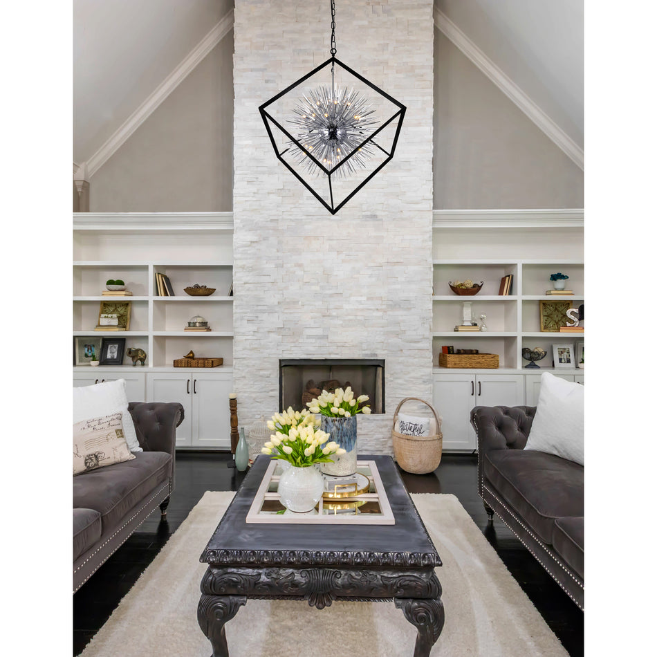 Starburst 20 Light Chrome & Black Chandelier by CWI