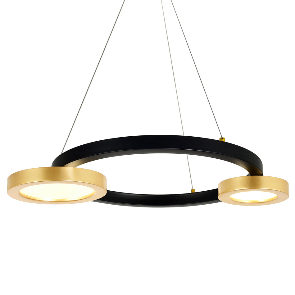 Deux Lunes Integrated LED 20in Sun Gold & Black Chandelier by CWI