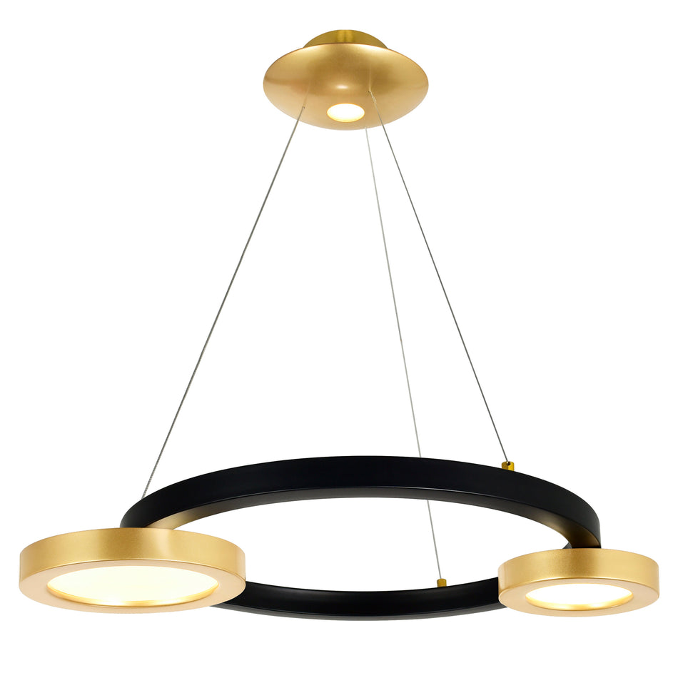 Deux Lunes Integrated LED 20in Sun Gold & Black Chandelier