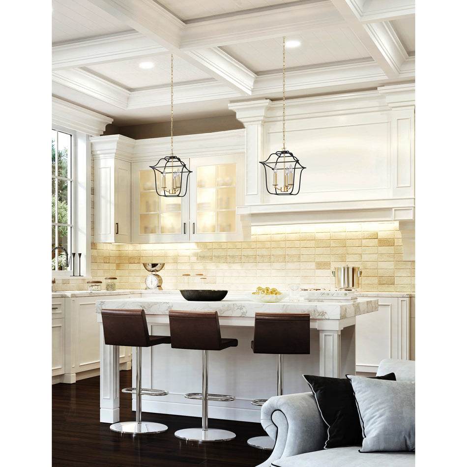 Tudor 3 Light 12in Satin Gold & Black Pendant by CWI