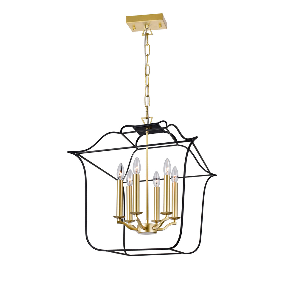 Tudor 6 Light 20in Satin Gold & Black Chandelier