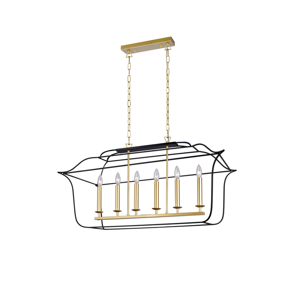 Tudor 6 Light 36in Satin Gold & Black Chandelier