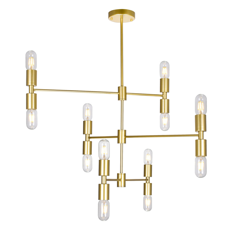Hand Crank 12 Light Medallion Gold Chandelier