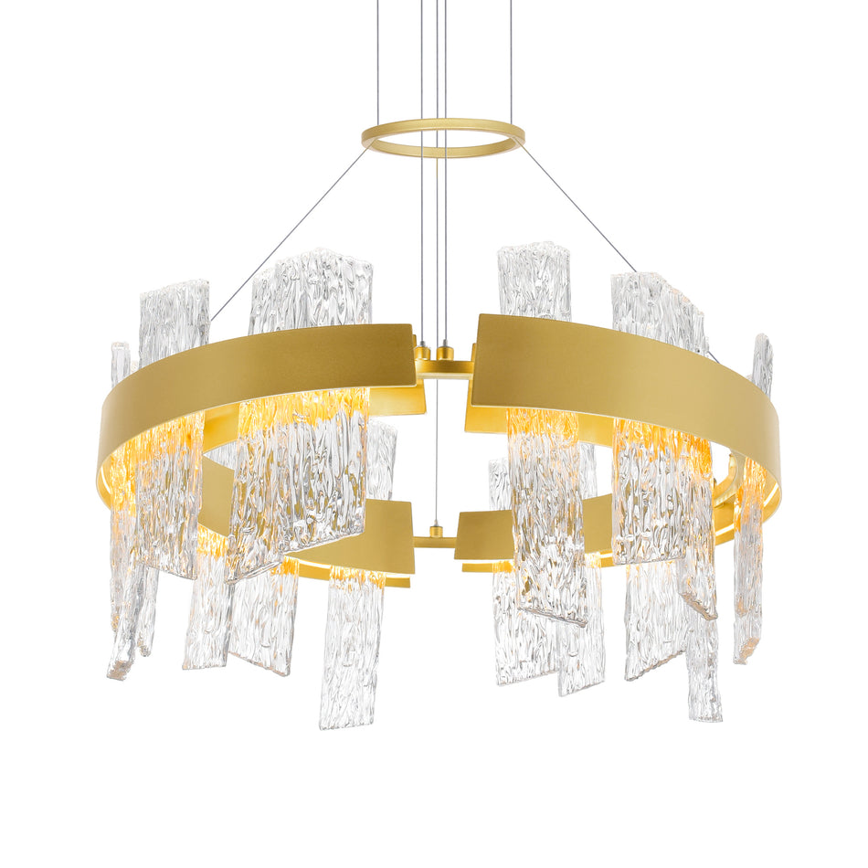 Guadiana Integrated LED 24in Satin Gold Chandelier with Handcrafted Glass by CWI