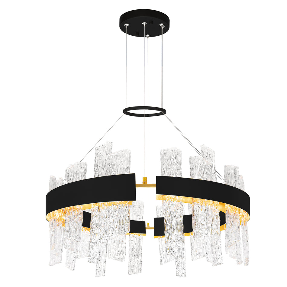 Guadiana Integrated LED 32in Black Chandelier with Handcrafted Glass