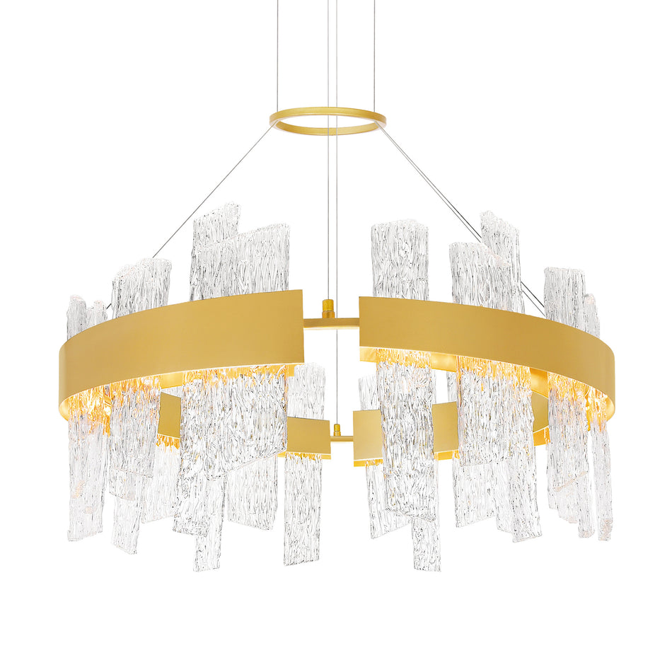 Guadiana Integrated LED 32in Satin Gold Chandelier with Handcrafted Glass by CWI