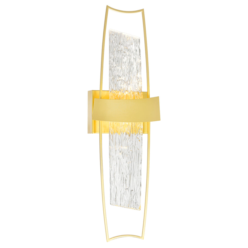 Guadiana Integrated LED 8in Satin Gold Wall Light with Handcrafted Glass