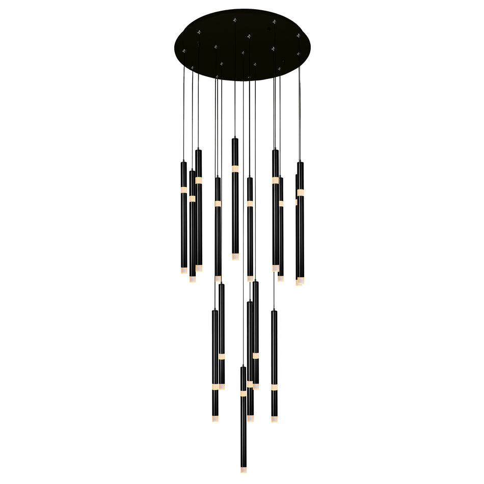Flute Integrated LED 24in Black Chandelier