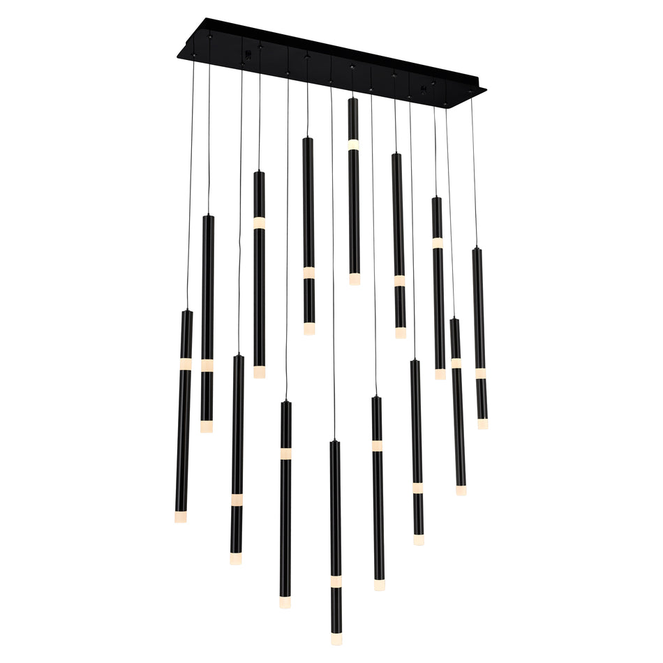 Flute Integrated LED 32in Black Chandelier by CWI