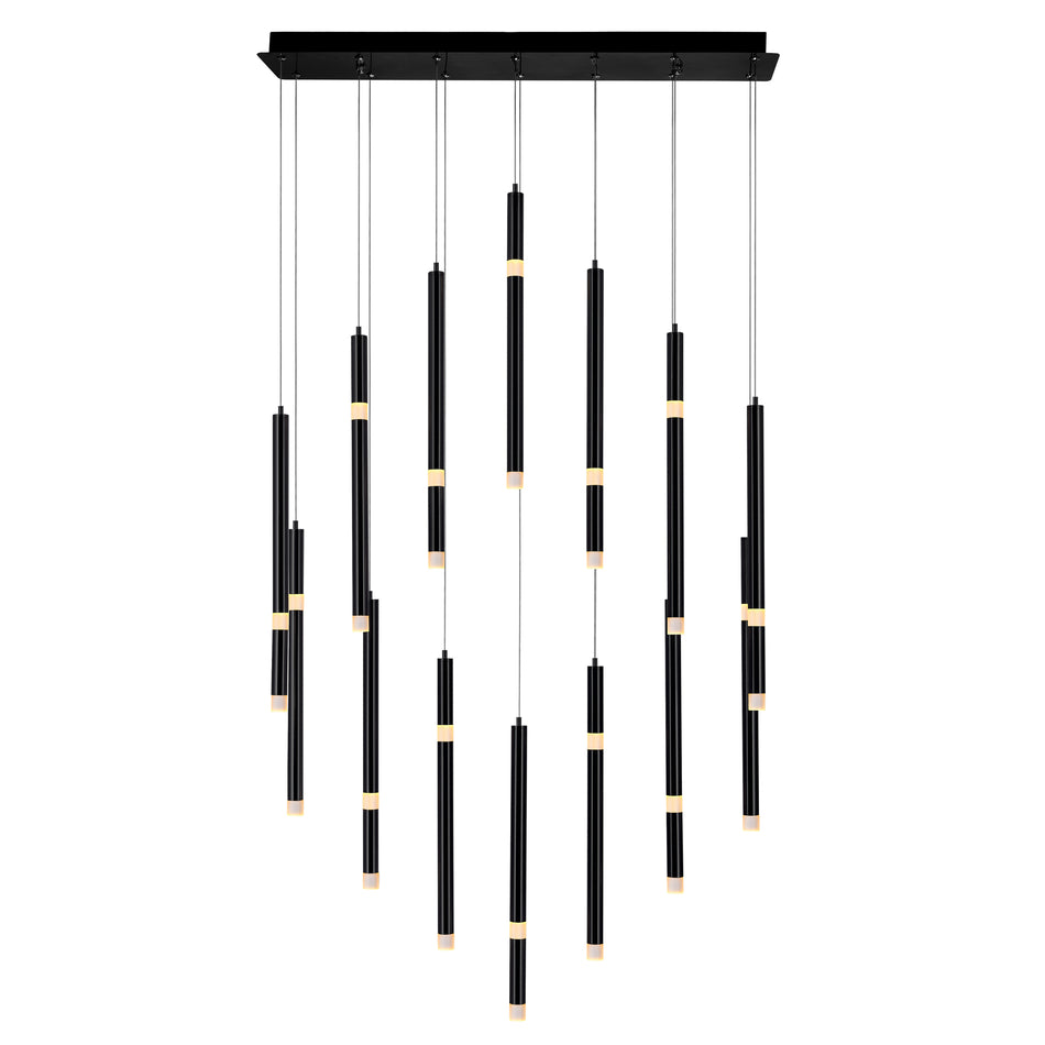 Flute Integrated LED 32in Black Chandelier