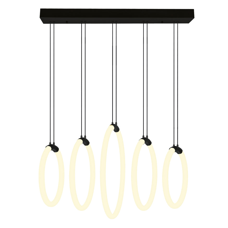 Hoops Integrated LED 23in 5 Ring Black Chandelier