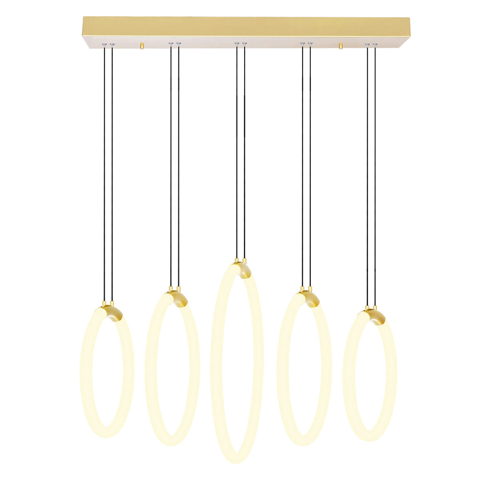 Hoops Integrated LED 23in 5 Ring Satin Gold Chandelier