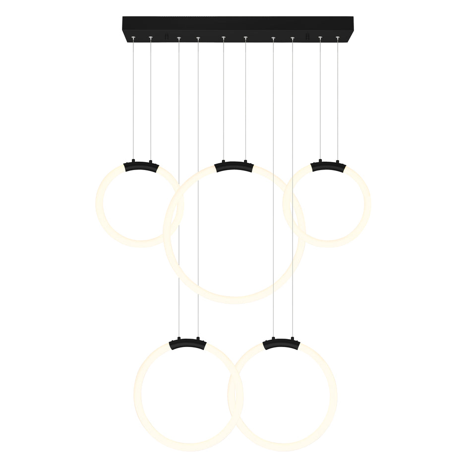 Hoops Integrated LED 44in 5 Ring Black Chandelier by CWI
