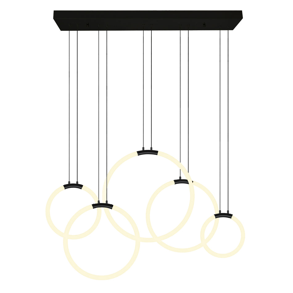 Hoops Integrated LED 44in 5 Ring Black Chandelier