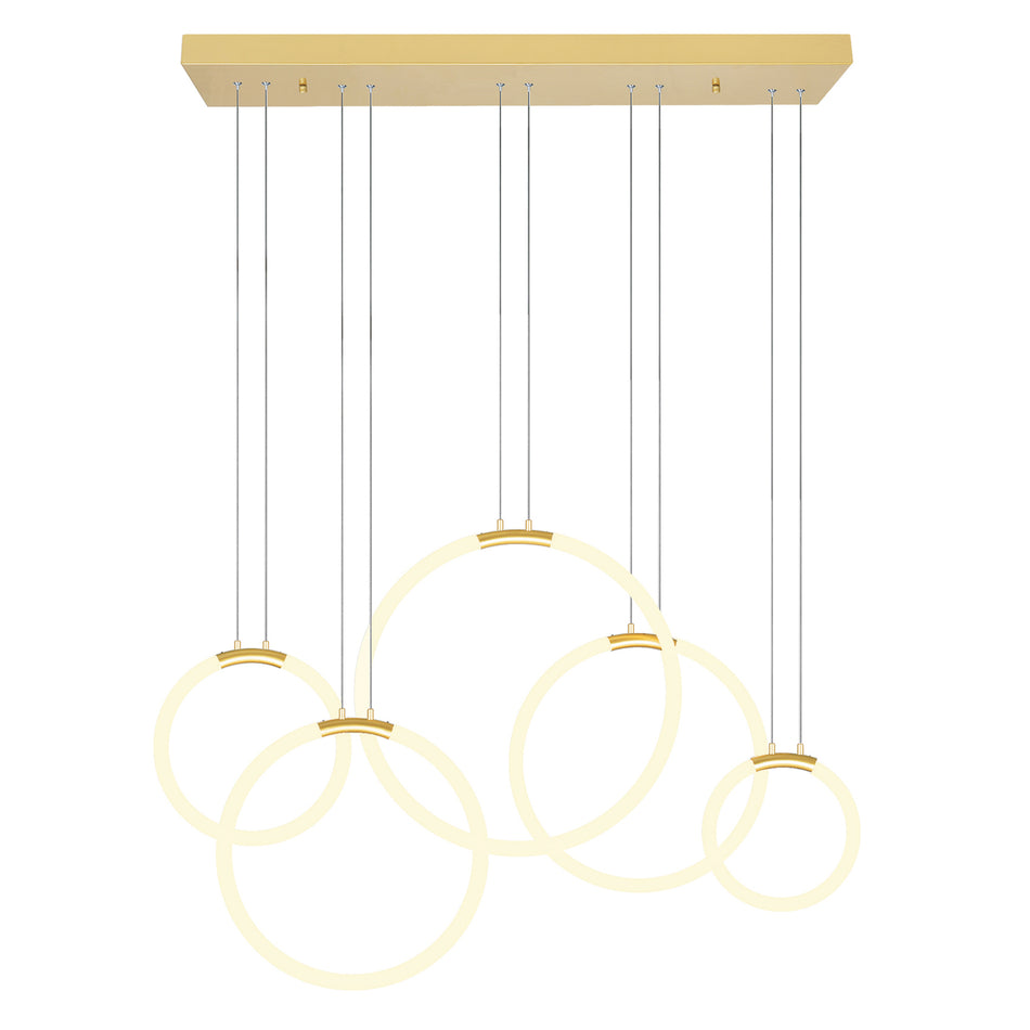Hoops Integrated LED 44in 5 Ring Satin Gold Chandelier
