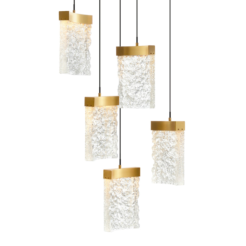 Lava Integrated LED 12in Brass Mini Pendant with Handcrafted Glass by CWI