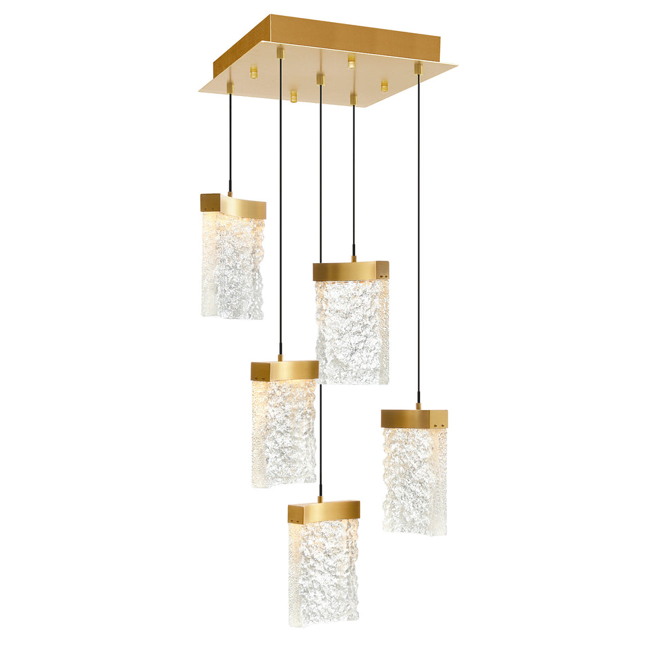 Lava Integrated LED 12in Brass Mini Pendant with Handcrafted Glass