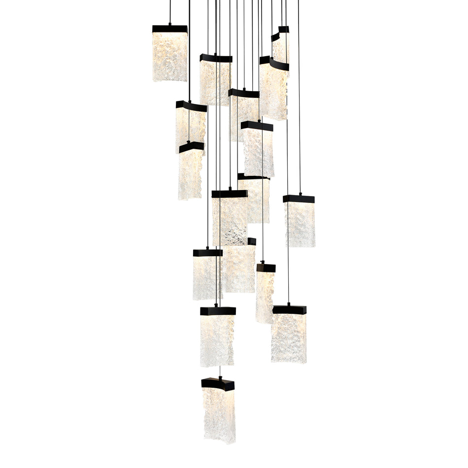 Lava Integrated LED 24in Black Chandelier with Handcrafted Glass by CWI