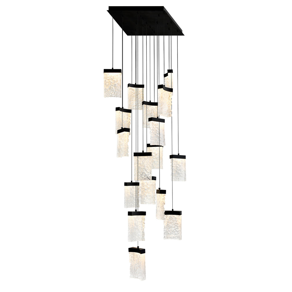 Lava Integrated LED 24in Black Chandelier with Handcrafted Glass
