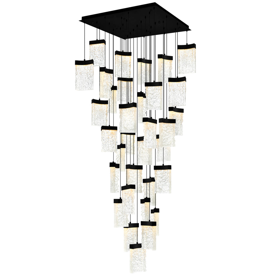 Lava Integrated LED 36in Black Chandelier with Handcrafted Glass